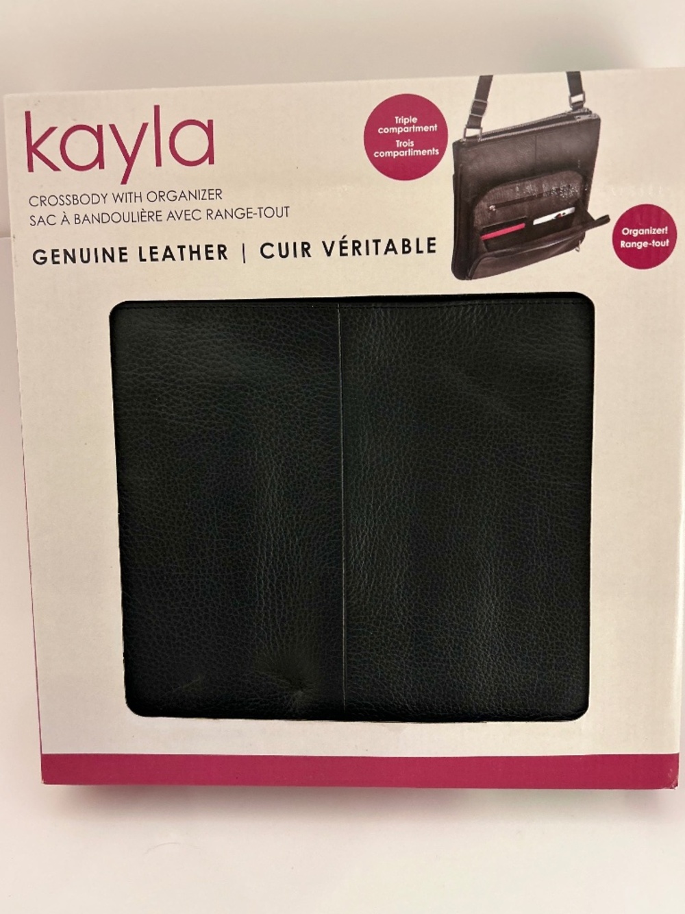 Kayla Genuine Leather Crossbody Organizer Bag Black NIB
